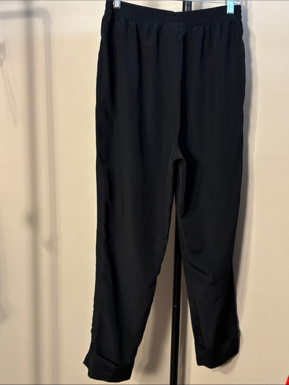 Duro Olowu Cuffed Black Straight-Leg Women's Elastic-Waist Pull On Pants Small - Picture 3 of 3